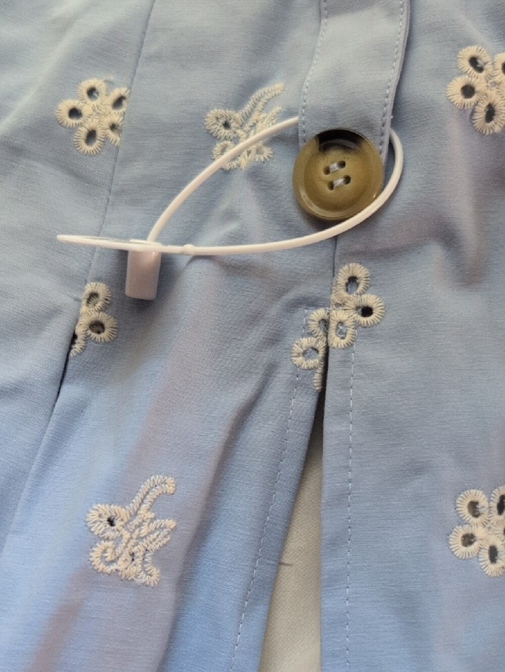 Lacemade Floral Eyelet Embroidered Light Blue Pleated Mini Skirt with Lace Hem - Picture 12 of 16